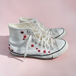 Converse White High-Top Sneakers with Red Heart & Rose Embroidery